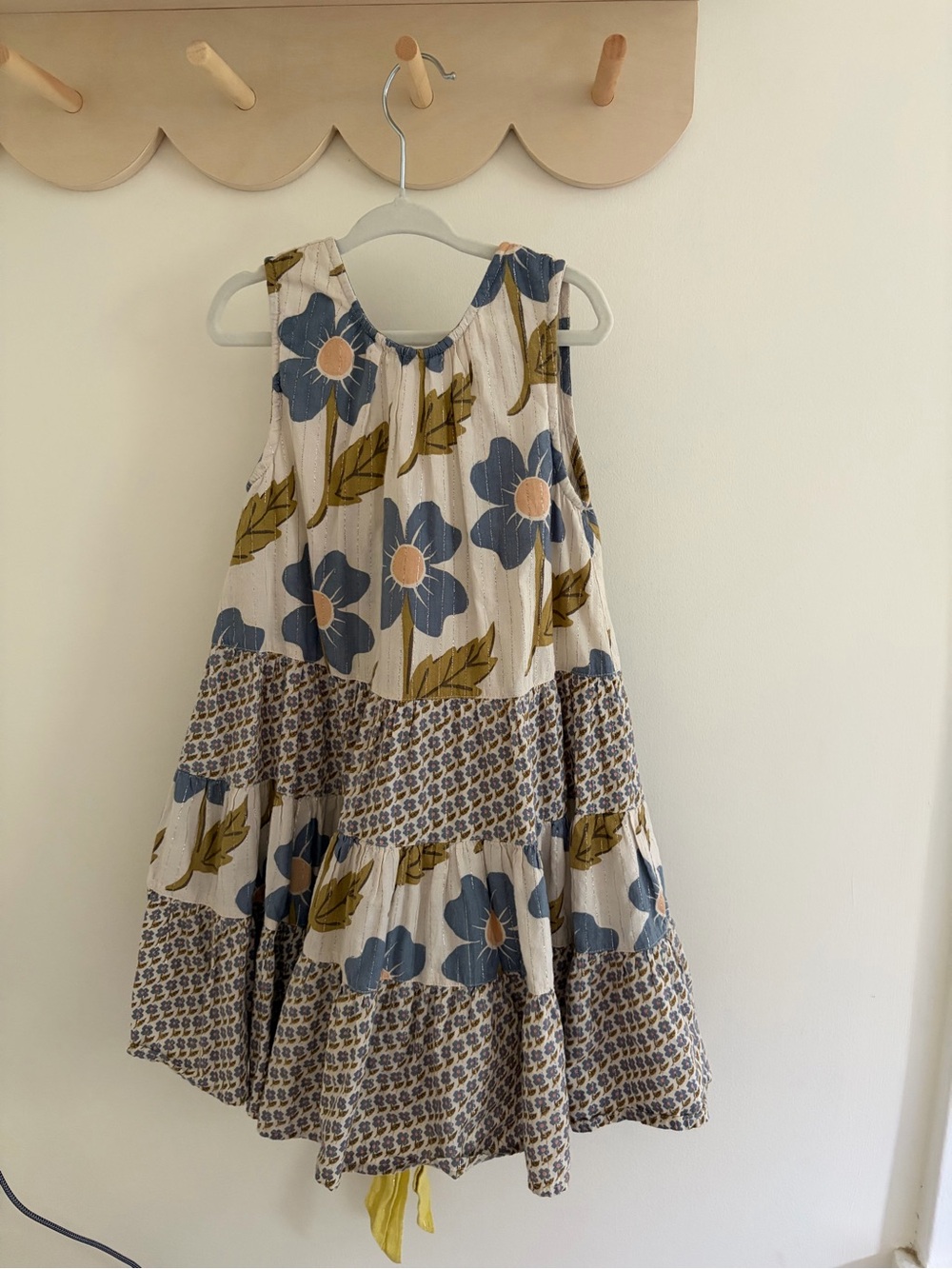 Pink Chicken Girls Floral Tiered Dress in Blue, Cream & Olive